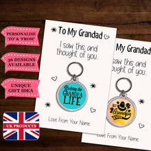 Load image into Gallery viewer, Personalised Grandad Keyrings &amp; Card|Grandpa Birthday Gift|Grandad Keychains|36 Designs To Choose From
