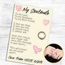 Load image into Gallery viewer, Personalised Soulmate Hug Ring, Send a Hug from Me to You, Adjustable Ring, Finger Hug Gift
