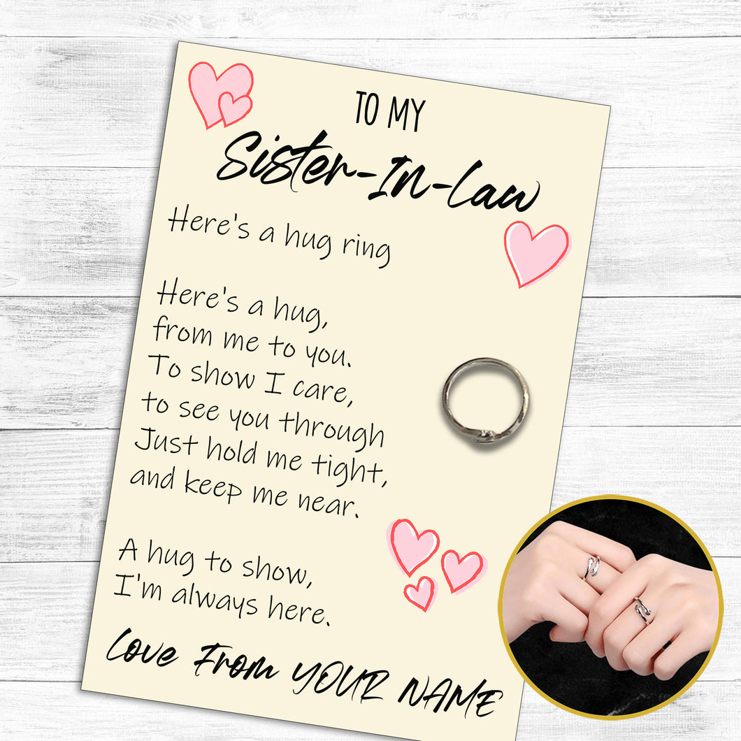 Personalised Sister-In-Law Hug Ring, Send a Hug from Me to You, Adjustable Ring, Finger Hug Gift