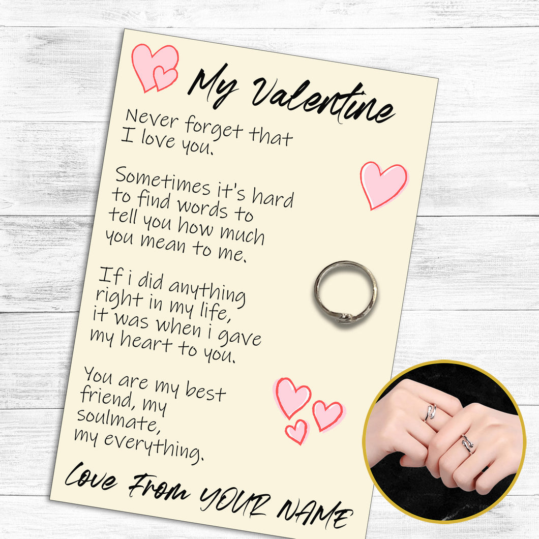 Personalised My Valentine Hug Ring, Send a Hug from Me to You, Adjustable Ring, Finger Hug Gift