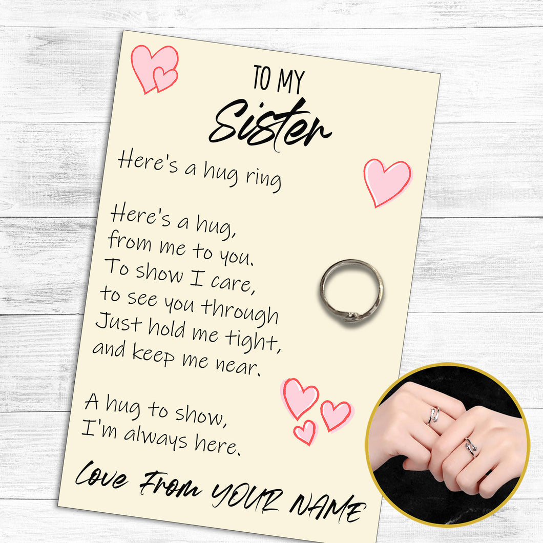 Personalised Sister Hug Ring, Send a Hug from Me to You, Adjustable Ring, Finger Hug Gift