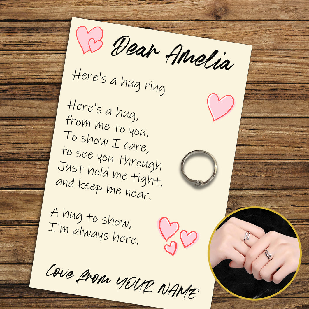 Personalised Hug Ring, Send a Hug from Me to You, Adjustable Ring, Finger Hug Gift