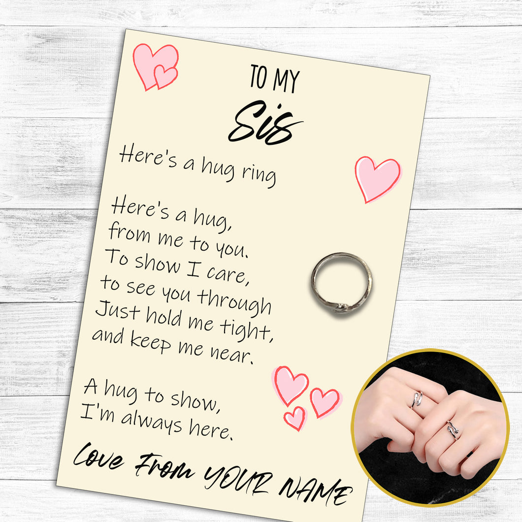 Personalised Sis Hug Ring, Send a Hug from Me to You, Adjustable Ring, Finger Hug Gift