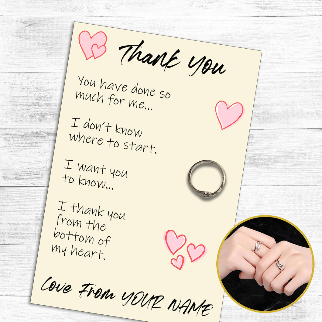 Personalised Thank You Hug Ring, Send a Hug from Me to You, Adjustable Ring, Finger Hug Gift