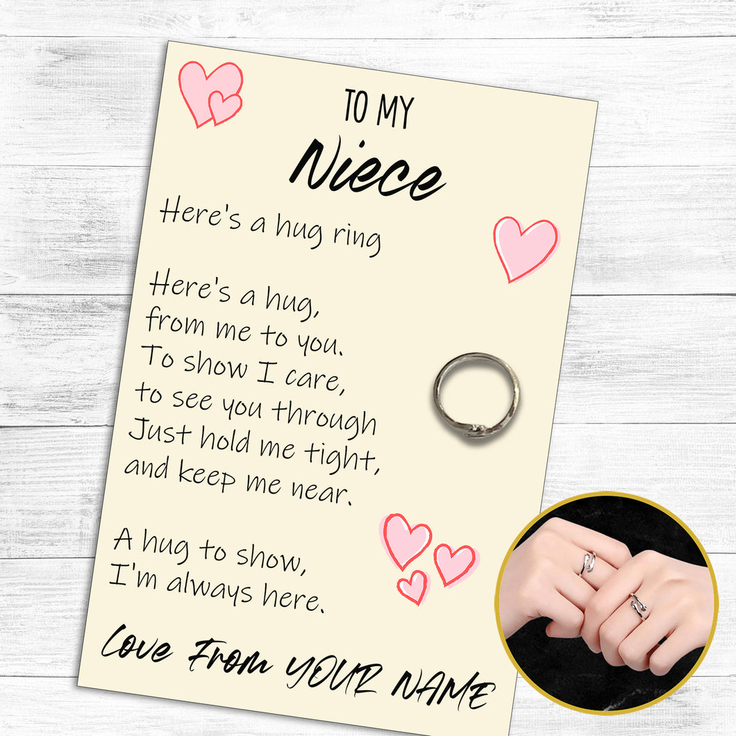 Personalised Niece Hug Ring, Send a Hug from Me to You, Adjustable Ring, Finger Hug Gift