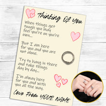 Load image into Gallery viewer, Personalised Thinking of You Hug Ring, Send a Hug from Me to You, Adjustable Ring, Finger Hug Gift
