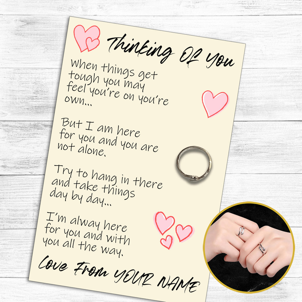 Personalised Thinking of You Hug Ring, Send a Hug from Me to You, Adjustable Ring, Finger Hug Gift