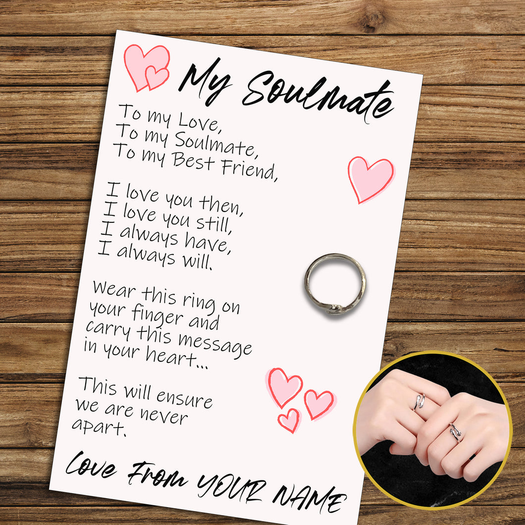 Personalised Soulmate Hug Ring, Send a Hug from Me to You, Adjustable Ring, Finger Hug Gift