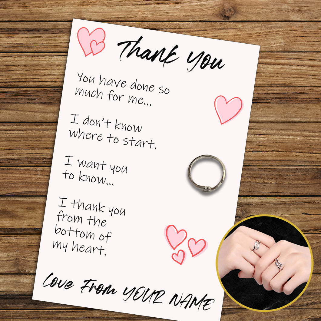 Personalised Thank You Hug Ring, Send a Hug from Me to You, Adjustable Ring, Finger Hug Gift