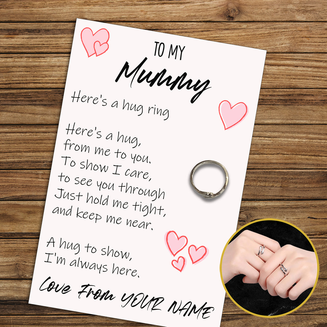 Personalised Mummy Hug Ring, Send a Hug from Me to You, Adjustable Ring, Finger Hug Gift