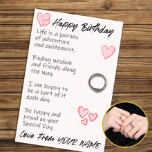 Load image into Gallery viewer, Personalised Happy Birthday Hug Ring, Send a Hug from Me to You, Adjustable Ring, Finger Hug Gift
