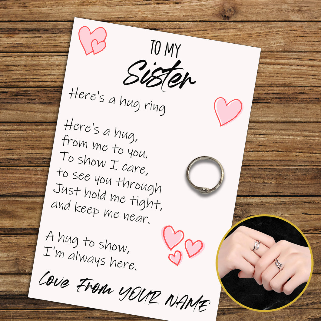 Personalised Sister Hug Ring, Send a Hug from Me to You, Adjustable Ring, Finger Hug Gift