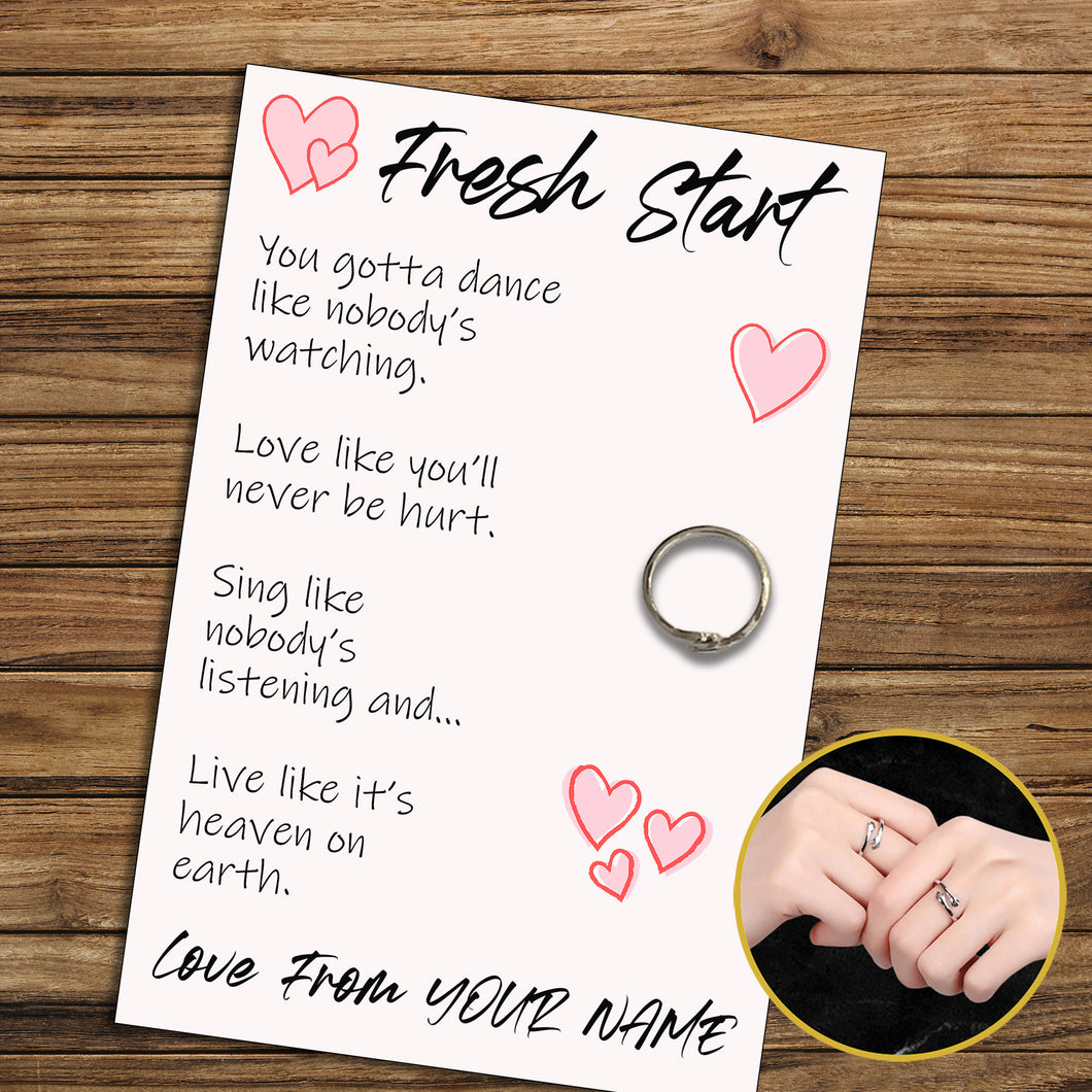 Personalised Fresh Start Hug Ring, Send a Hug from Me to You, Adjustable Ring, Finger Hug Gift