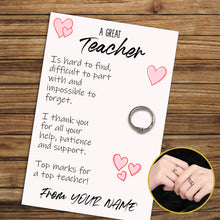 Load image into Gallery viewer, Personalised Teacher Hug Ring, Send a Hug from Me to You, Adjustable Ring, Finger Hug Gift
