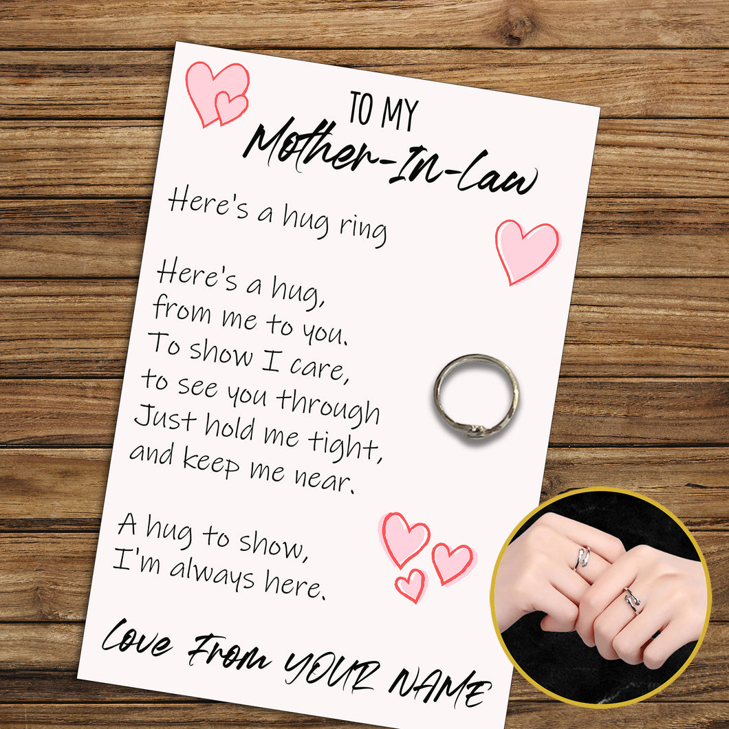 Personalised Mother-In-Law Hug Ring, Send a Hug from Me to You, Adjustable Ring, Finger Hug Gift