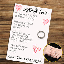 Load image into Gallery viewer, Personalised Infinite Love Hug Ring, Send a Hug from Me to You, Adjustable Ring, Finger Hug Gift
