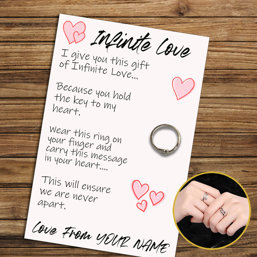 Personalised Infinite Love Hug Ring, Send a Hug from Me to You, Adjustable Ring, Finger Hug Gift