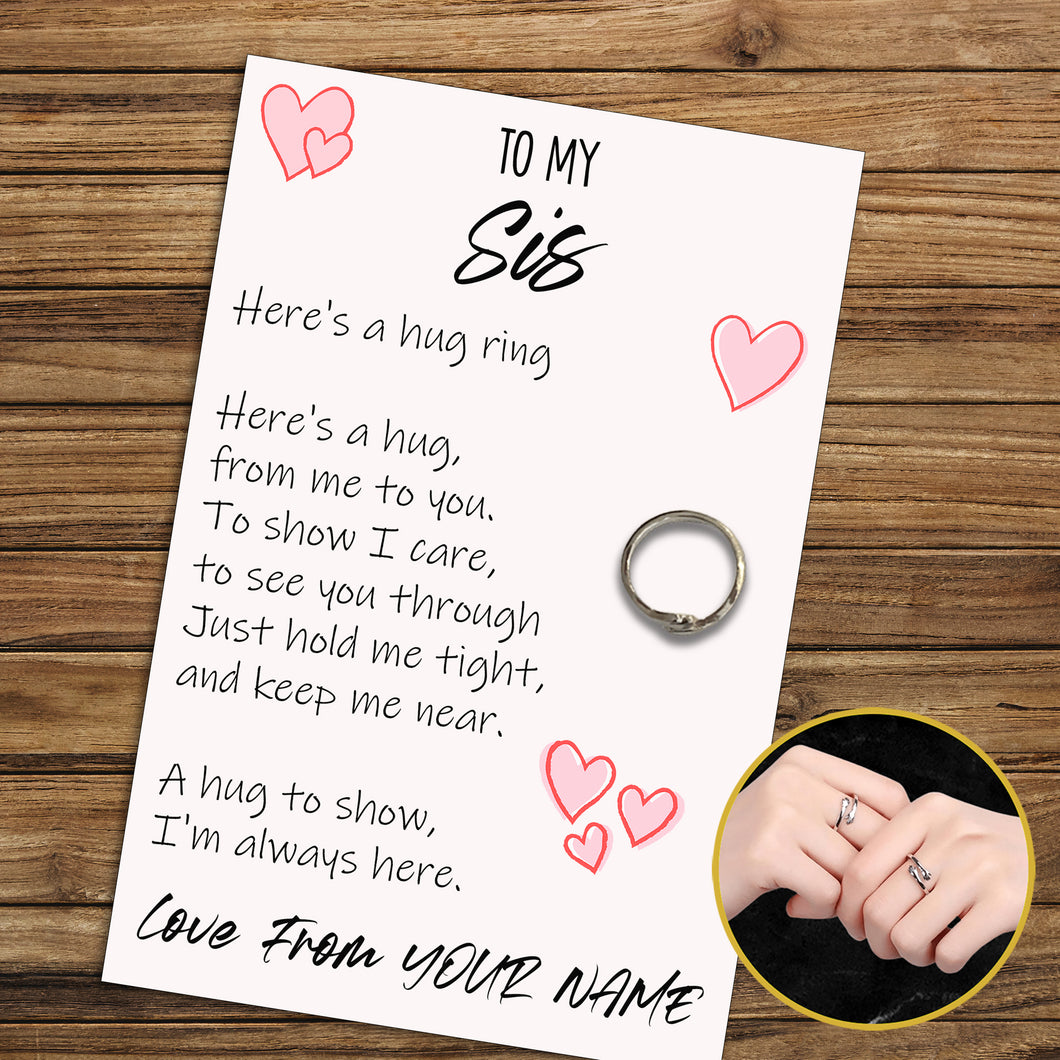 Personalised Sis Hug Ring, Send a Hug from Me to You, Adjustable Ring, Finger Hug Gift