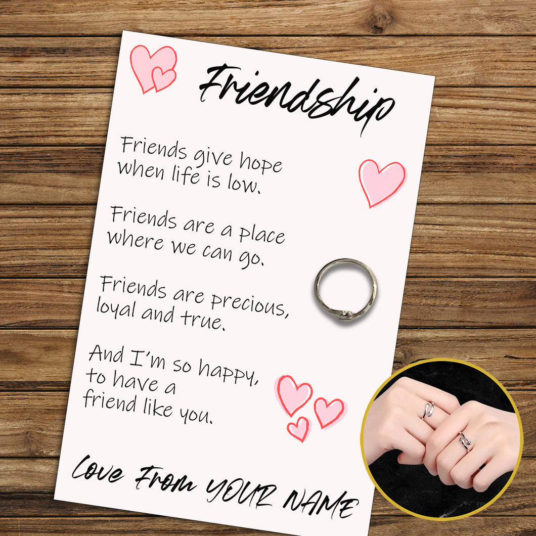 Personalised Friendship Hug Ring, Send a Hug from Me to You, Adjustable Ring, Finger Hug Gift