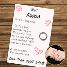 Load image into Gallery viewer, Personalised Niece Hug Ring, Send a Hug from Me to You, Adjustable Ring, Finger Hug Gift
