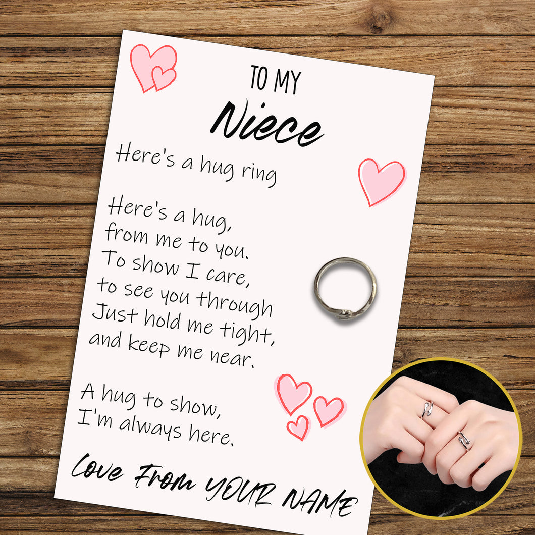 Personalised Niece Hug Ring, Send a Hug from Me to You, Adjustable Ring, Finger Hug Gift