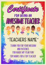 Load image into Gallery viewer, Personalised Awesome Teacher Certificate, End of Term Certificate Gift, Teacher Gift
