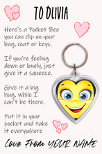 Load image into Gallery viewer, Pocket Bee Keyring, Pocket Hug, Bag Tag, Kids Birthday/Christmas Gift
