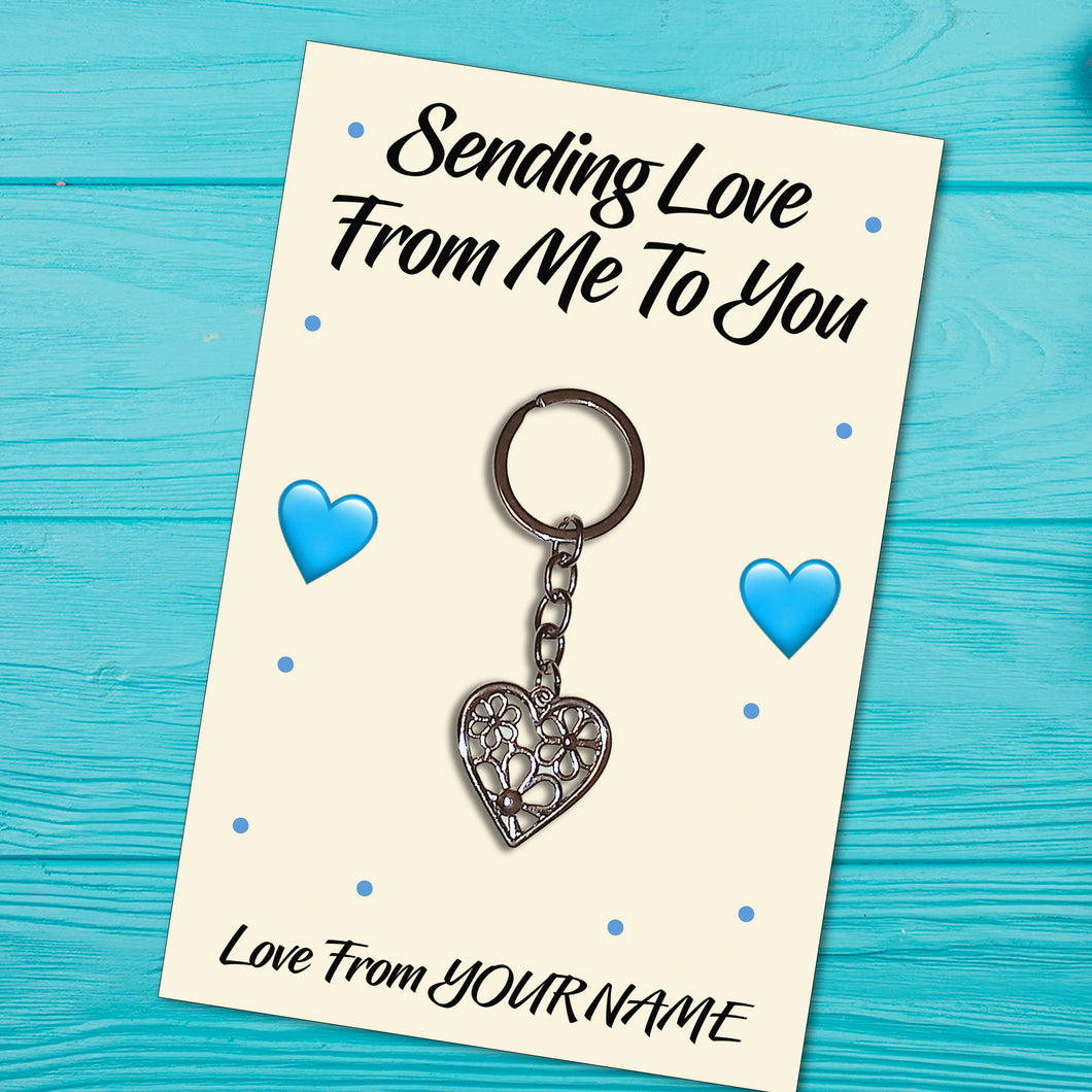 Personalised Send Love from Me to You, Tibetan Love Heart Metal Keyring/Bag Tag Gift