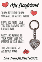 Load image into Gallery viewer, Personalised Boyfriend Tibetan Love Heart Metal Keyring/Bag Tag, Send Love from Me to You Gift
