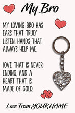 Load image into Gallery viewer, Personalised Bro Tibetan Love Heart Metal Keyring/Bag Tag, Send Love from Me to You Gift
