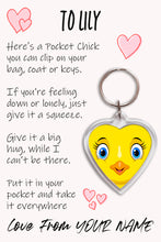 Load image into Gallery viewer, Pocket Chick Keyring, Pocket Hug, Bag Tag, Kids Birthday/Christmas Gift
