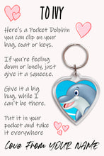 Load image into Gallery viewer, Pocket Dolphin Keyring, Pocket Hug, Bag Tag, Kids Birthday/Christmas Gift
