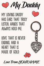 Load image into Gallery viewer, Personalised Daddy Tibetan Love Heart Metal Keyring/Bag Tag, Send Love from Me to You Gift
