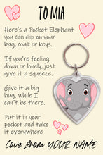 Load image into Gallery viewer, Pocket Elephant Keyring, Pocket Hug, Bag Tag, Kids Birthday/Christmas Gift
