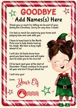 Load image into Gallery viewer, Female Elf Hello I&#39;m Back &amp; Goodbye Personalised Printed Letters, Female Elf Letter, Elf Kit, Santa&#39;s Elf, Kids Christmas Gifts
