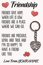 Load image into Gallery viewer, Personalised Friendship Tibetan Love Heart Metal Keyring/Bag Tag, Send Love from Me to You Gift
