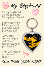 Load image into Gallery viewer, Personalised Boyfriend Pocket Hug Keyring/Bag Tag, Send a Hug from Me to You Gift
