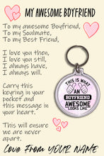 Load image into Gallery viewer, Personalised Awesome Boyfriend Pocket Hug Keyring/Bag Tag, Send Hug from Me to You Gift

