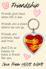 Load image into Gallery viewer, Personalised Friendship Pocket Hug Keyring/Bag Tag, Send a Hug from Me to You Gift
