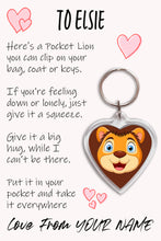 Load image into Gallery viewer, Pocket Lion Keyring, Pocket Hug, Bag Tag, Kids Birthday/Christmas Gift
