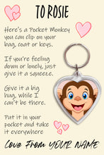 Load image into Gallery viewer, Pocket Monkey Keyring, Pocket Hug, Bag Tag, Kids Birthday/Christmas Gift
