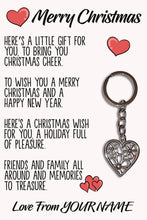 Load image into Gallery viewer, Personalised Merry Christmas Tibetan Love Heart Metal Keyring/Bag Tag, Send Love from Me to You Gift
