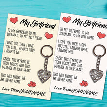 Load image into Gallery viewer, Personalised Girlfriend Tibetan Love Heart Metal Keyring/Bag Tag, Send Love from Me to You Gift
