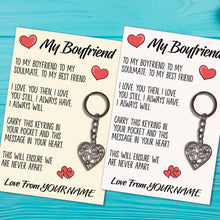 Load image into Gallery viewer, Personalised Boyfriend Tibetan Love Heart Metal Keyring/Bag Tag, Send Love from Me to You Gift
