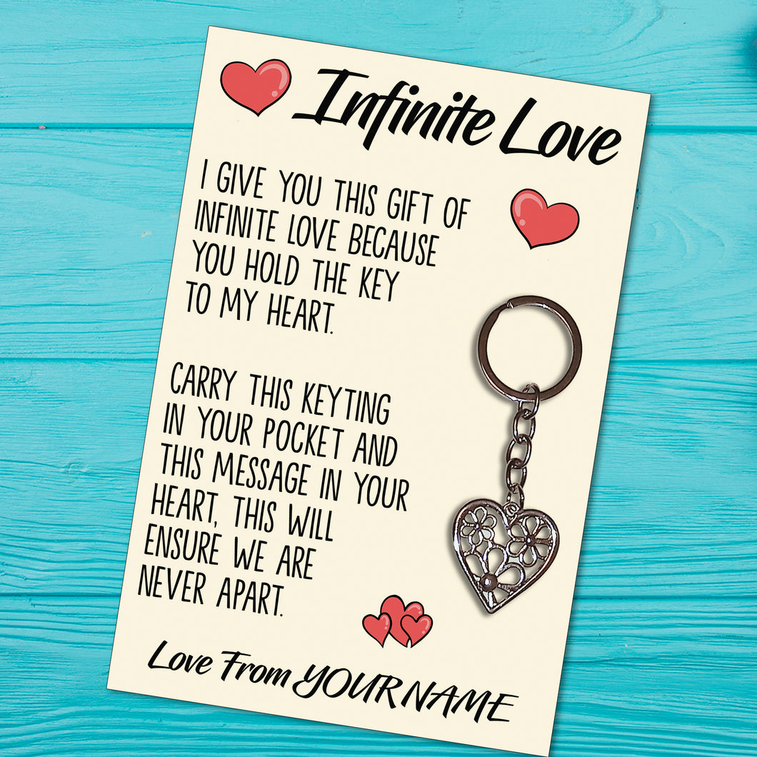 Personalised Infinite Love Tibetan Heart Metal Keyring/Bag Tag, Send Love from Me to You Gift