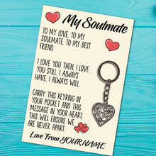 Load image into Gallery viewer, Personalised Soulmate Tibetan Love Heart Metal Keyring/Bag Tag, Send Love from Me to You Gift
