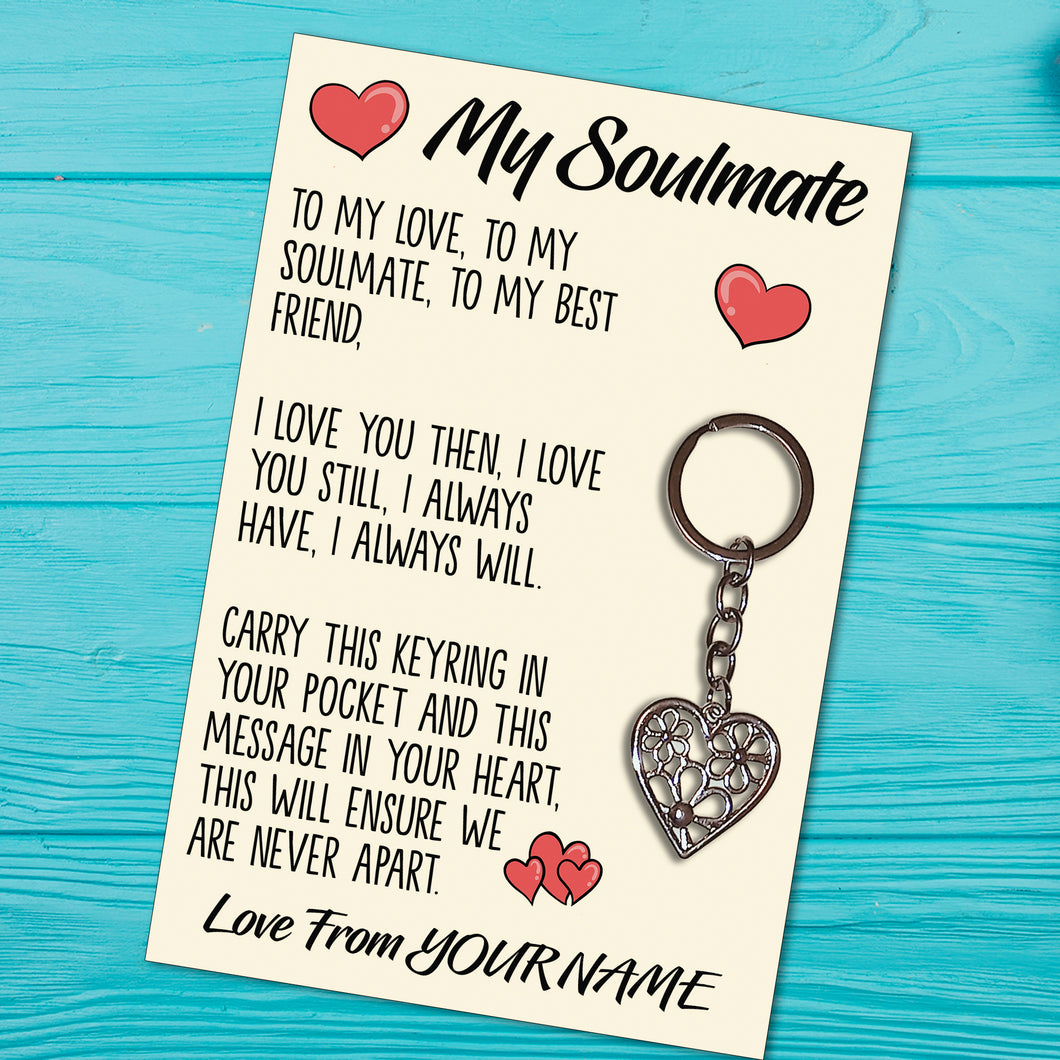 Personalised Soulmate Tibetan Love Heart Metal Keyring/Bag Tag, Send Love from Me to You Gift