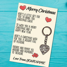 Load image into Gallery viewer, Personalised Merry Christmas Tibetan Love Heart Metal Keyring/Bag Tag, Send Love from Me to You Gift
