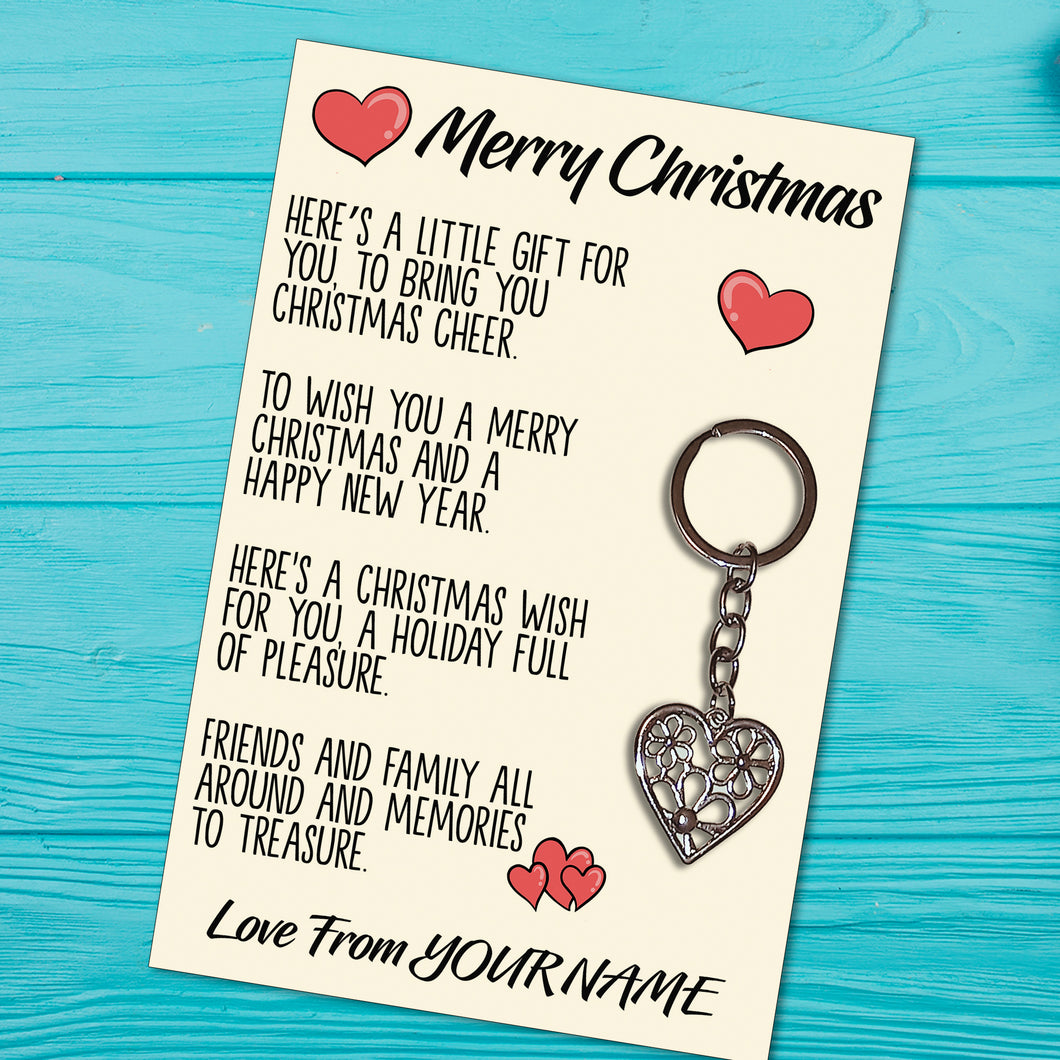 Personalised Merry Christmas Tibetan Love Heart Metal Keyring/Bag Tag, Send Love from Me to You Gift