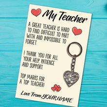 Load image into Gallery viewer, Personalised Teacher Tibetan Love Heart Metal Keyring/Bag Tag, Send Love from Me to You Gift
